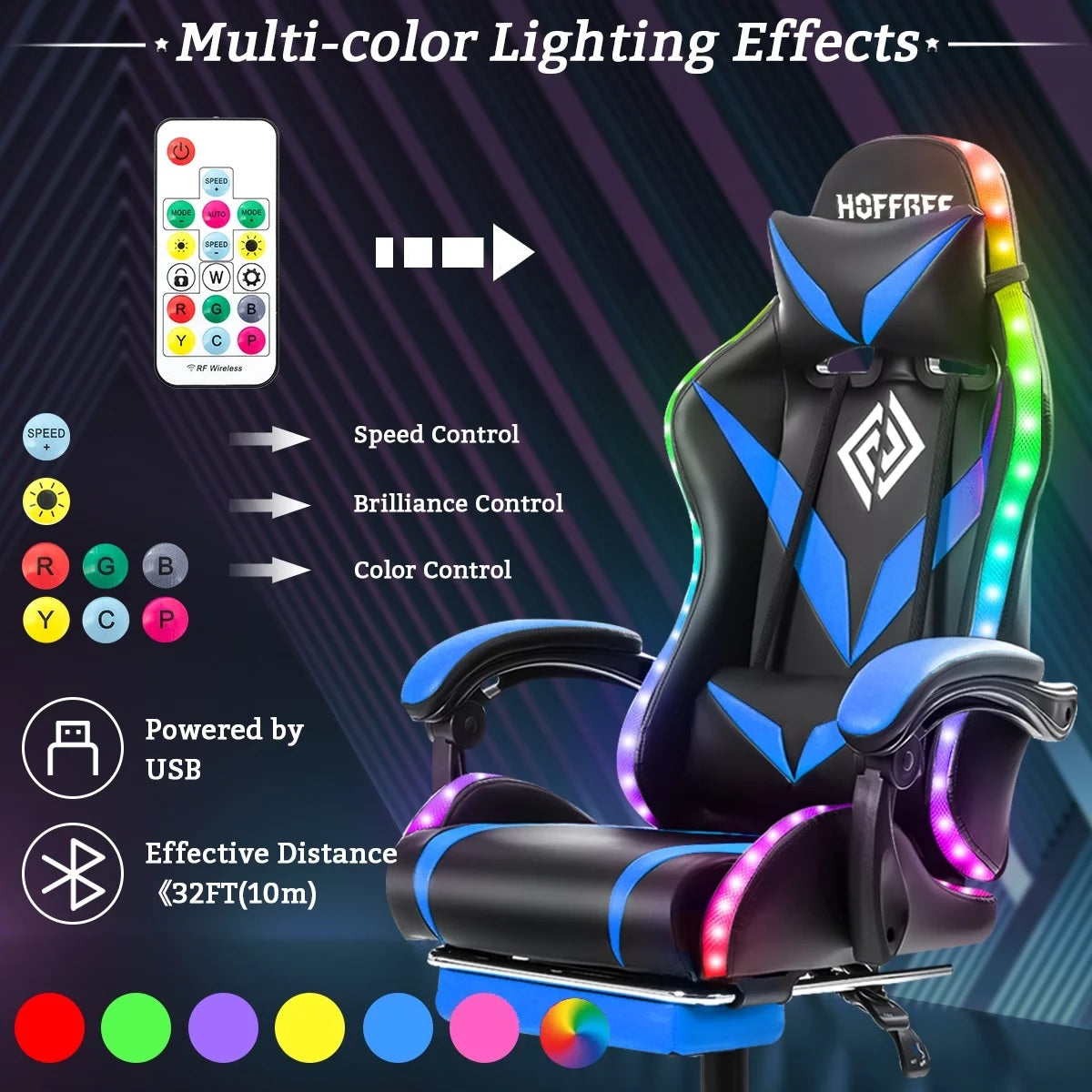 HOFFREE Gaming Chair with Massage and LED RGB Lights