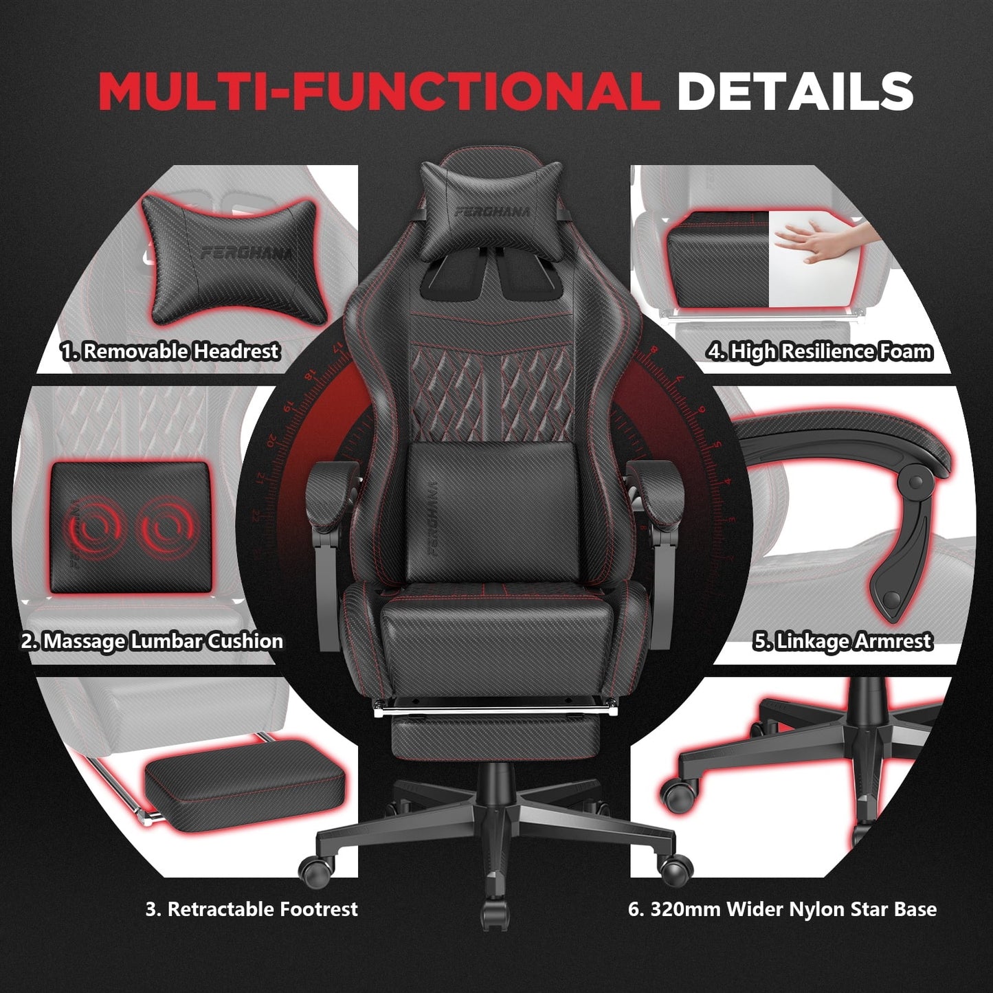 Huracan Gaming Chair with Footrest, Black