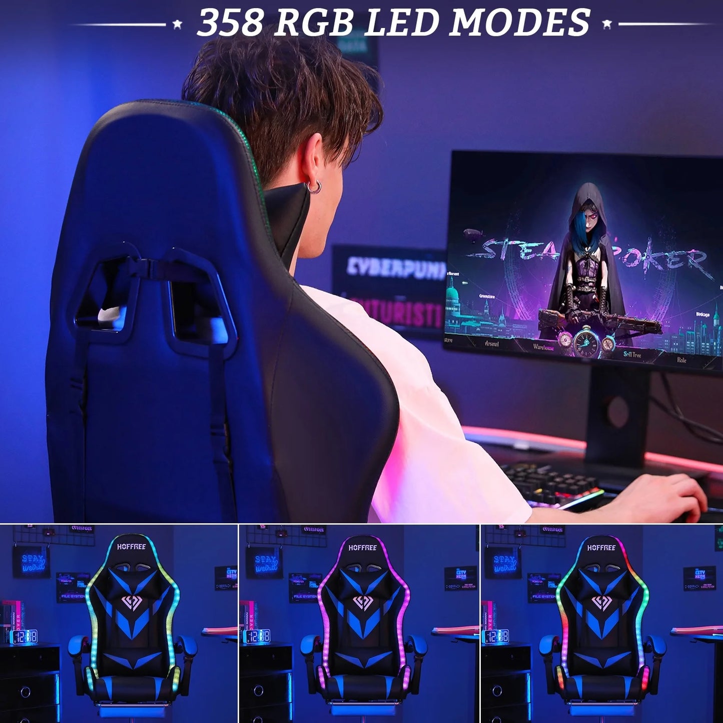 HOFFREE Gaming Chair with Massage and LED RGB Lights