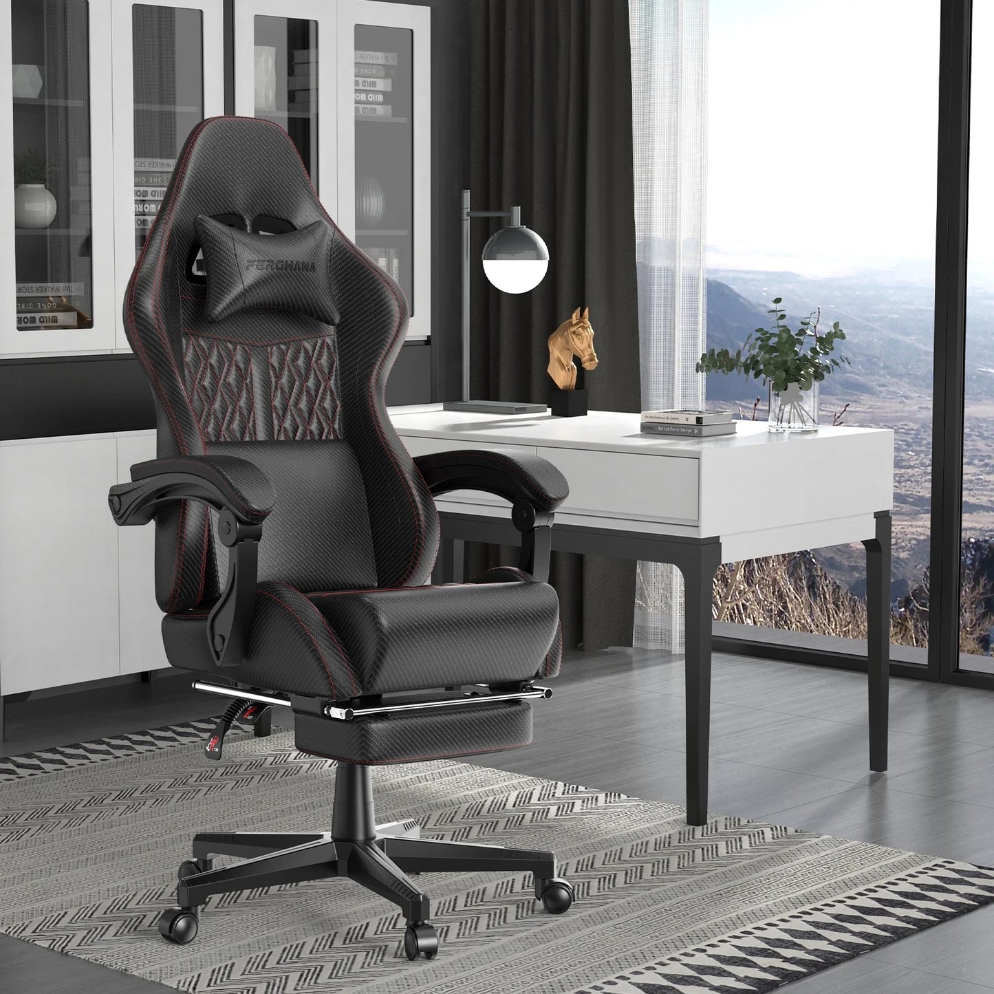 Huracan Gaming Chair with Footrest, Black