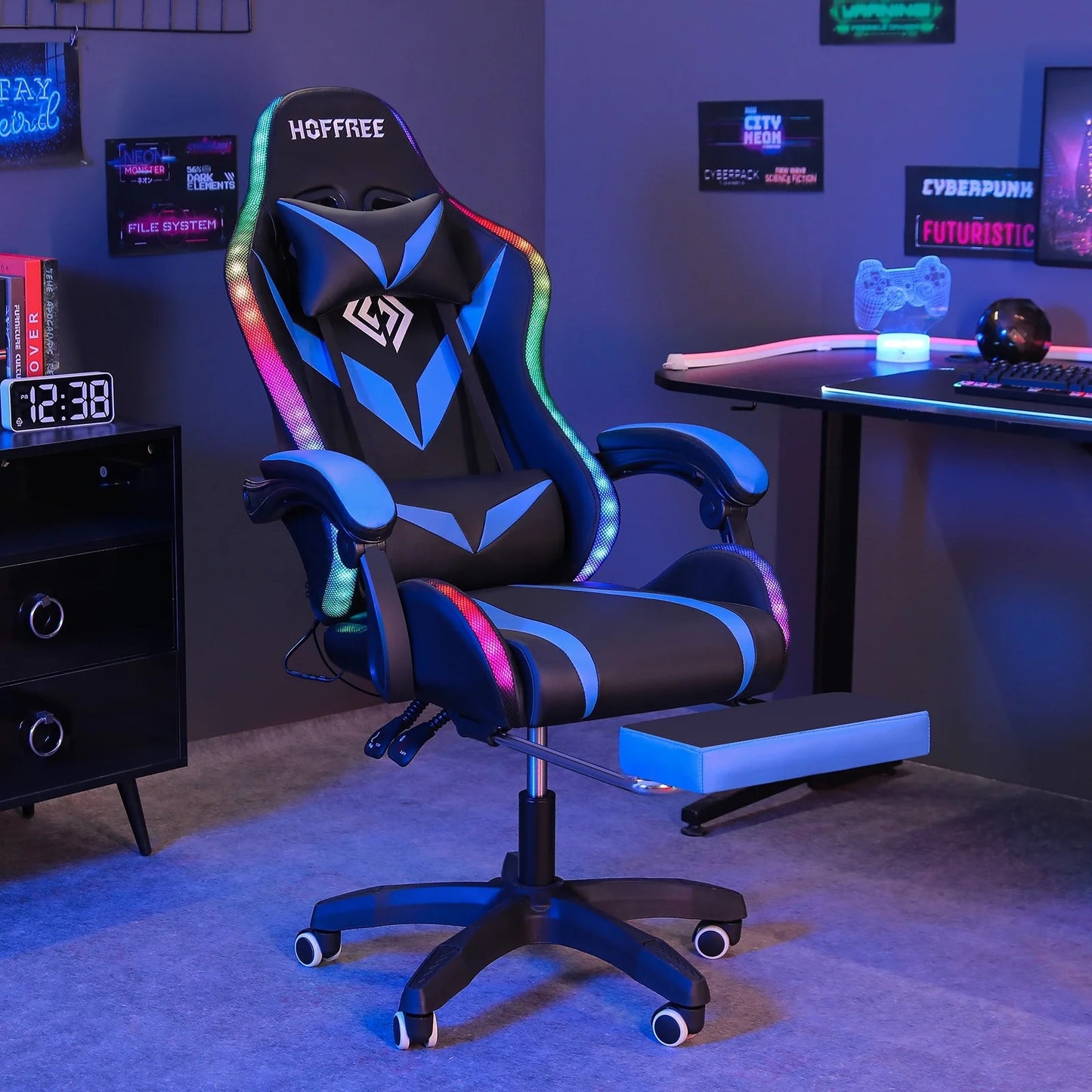 HOFFREE Gaming Chair with Massage and LED RGB Lights